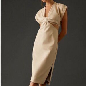 Anthropologie Neutral Beige Midi Dress with Front Cutout